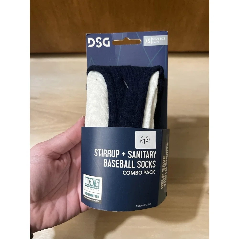 DSG‎ Stirrup + Sanitary Baseball Socks Navy and White, Youth XS 9K-1Y New
